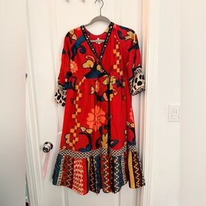 VERB PALLAVI SINGHEE printed 3/4 sleeve midi dress in size 2